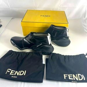 New! Fendi Neoprene Mid Top Sneakers Black Womens 12b US 42Eur MSRP $790